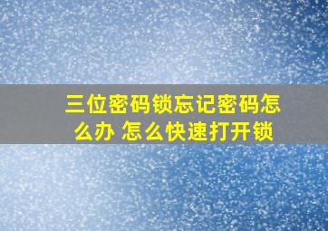 三位密码锁忘记密码怎么办 怎么快速打开锁